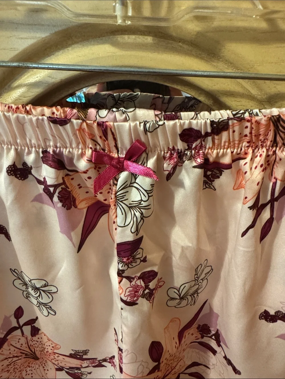 Floral Lace-Trim Pink Satin Camisole & Shorts Sleep Set